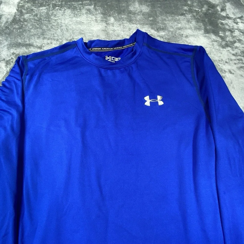 Under Armour Shirt Mens M Blue ColdGear Fleece Base Layer Scent Control Hunt